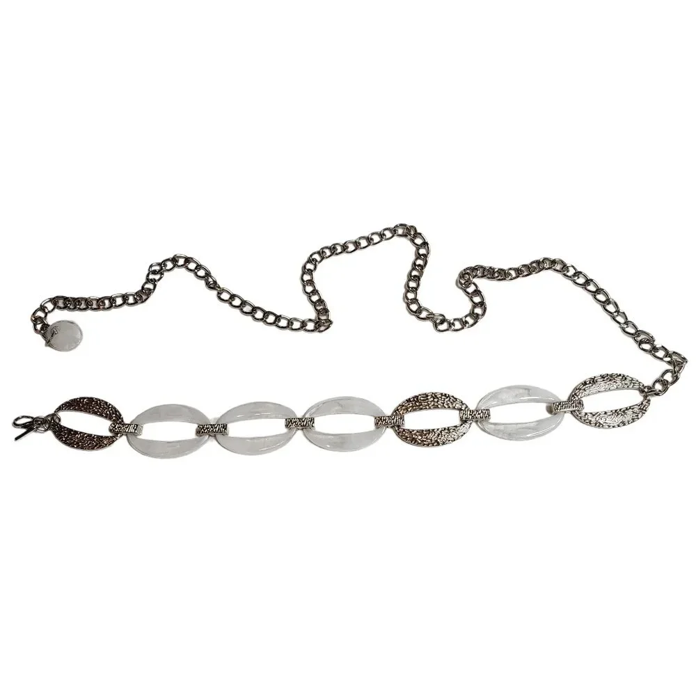Chico's Metal Chain Belt White Silver One Size